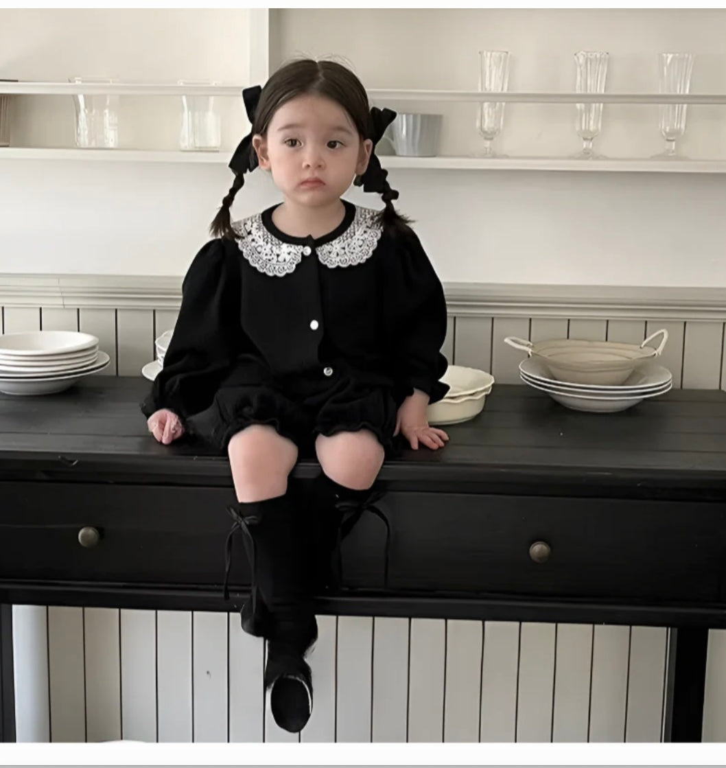 LaceMuse – Korean Style Baby Girl Cardigan & Shorts Set
