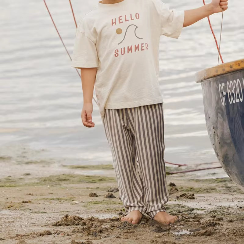 Tiny Trend Vintage Cotton Stripe Pants – Unisex Casual Trousers with Pockets for Toddlers