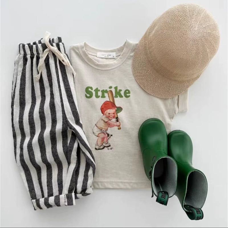 Tiny Trend Vintage Cotton   Stripe Pants – Unisex Casual Trousers with Pockets for Toddlers