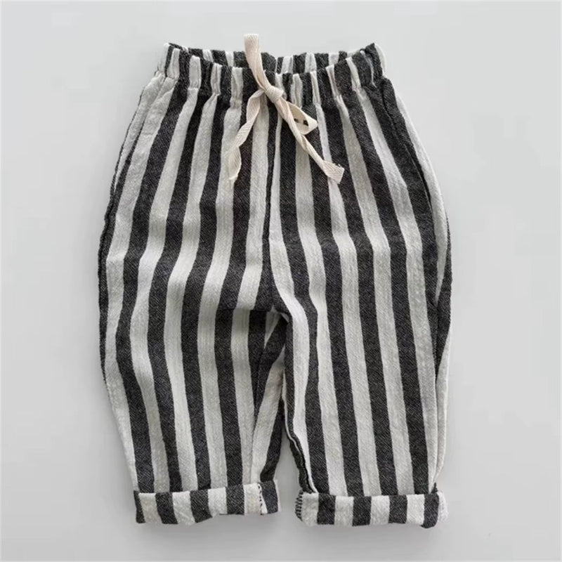 Tiny Trend Vintage Cotton  Stripe Pants – Unisex Casual Trousers with Pockets for Toddlers