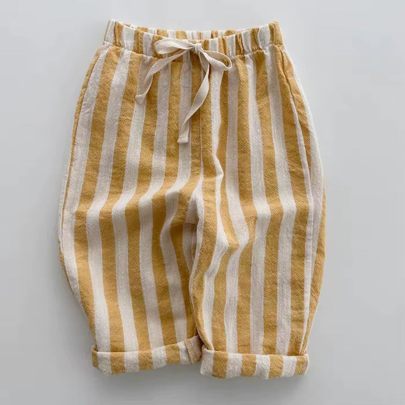 Tiny Trend Vintage Cotton  Stripe Pants – Unisex Casual Trousers with Pockets for Toddlers