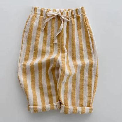 Tiny Trend Vintage Cotton  Stripe Pants – Unisex Casual Trousers with Pockets for Toddlers