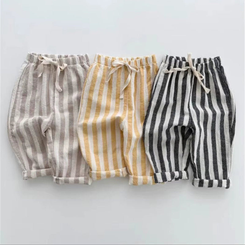 Tiny Trend Vintage Cotton  Stripe Pants – Unisex Casual Trousers with Pockets for Toddlers