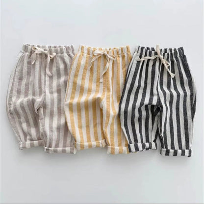 Tiny Trend Vintage Cotton  Stripe Pants – Unisex Casual Trousers with Pockets for Toddlers