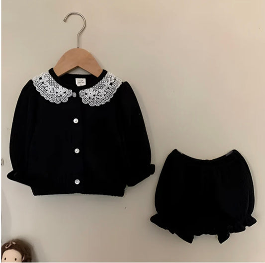 LaceMuse – Korean Style Baby Girl Cardigan & Shorts Set