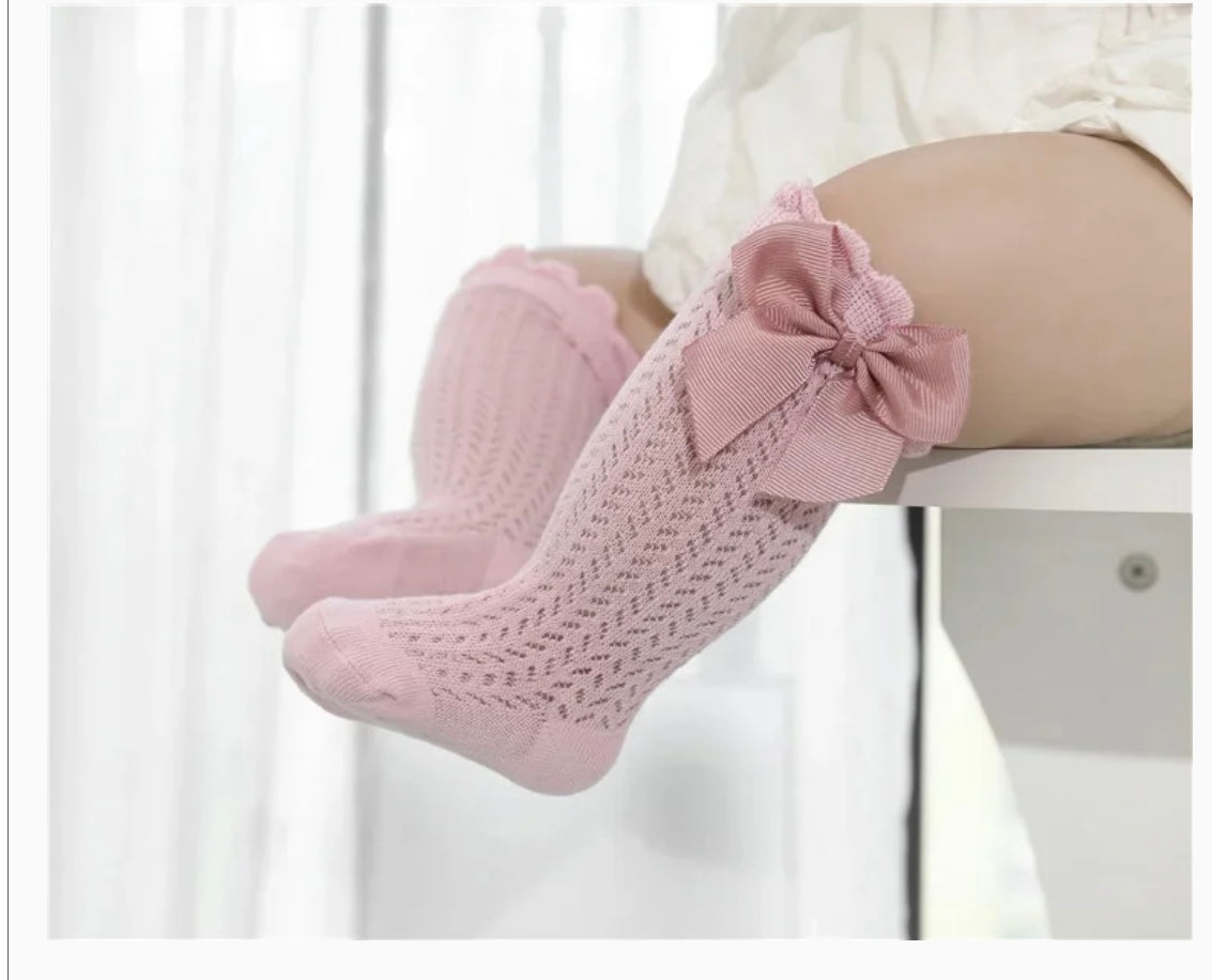Princess Touch: Bow-Embellished Cotton Knee Socks for Baby Girls