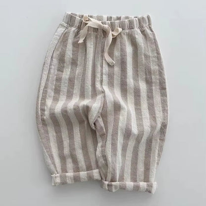 Tiny Trend Vintage Cotton  Stripe Pants – Unisex Casual Trousers with Pockets for Toddlers