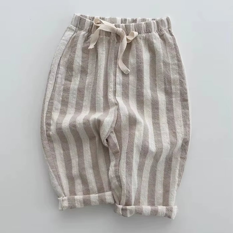 Tiny Trend Vintage Cotton  Stripe Pants – Unisex Casual Trousers with Pockets for Toddlers